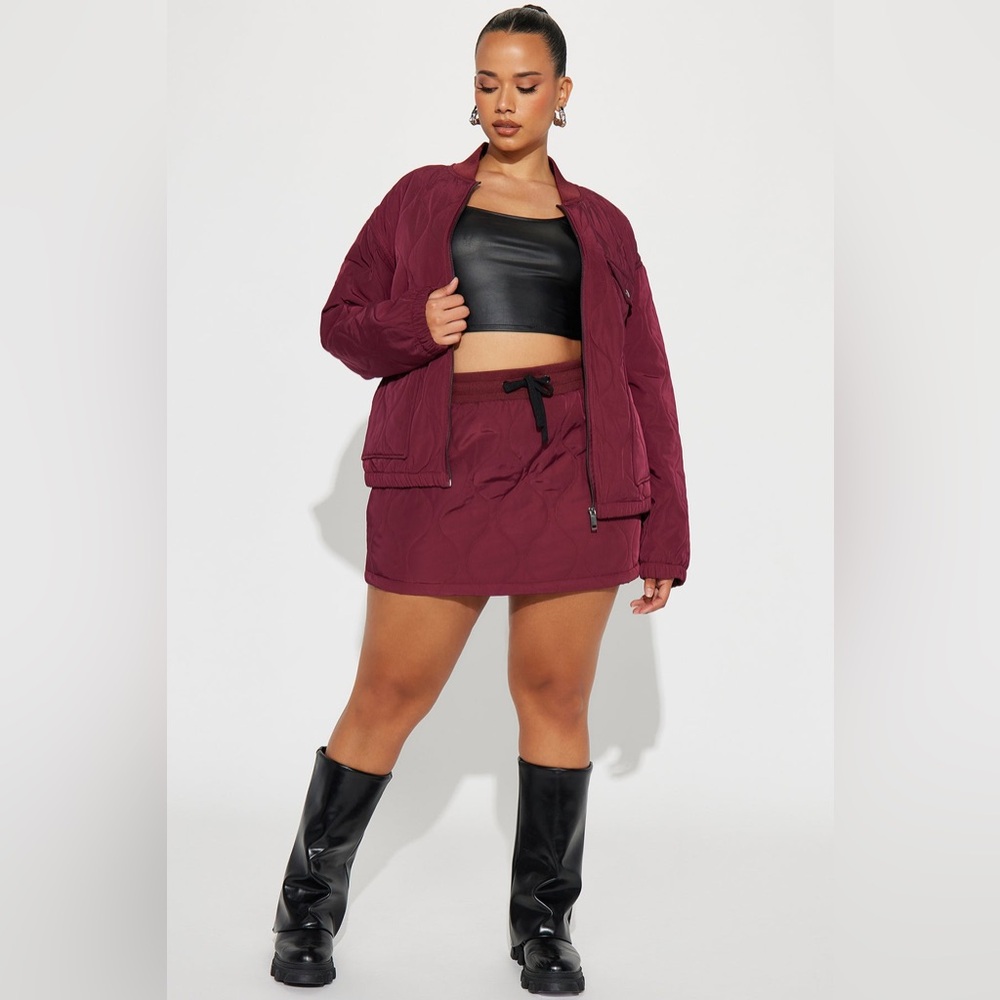 Heather Mini Skirt Set - Burgundy